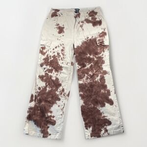 Hot Topic Tie Dye Cow Print Cargo Pants Womens 18 Brown‎ Beige Distressed Grunge